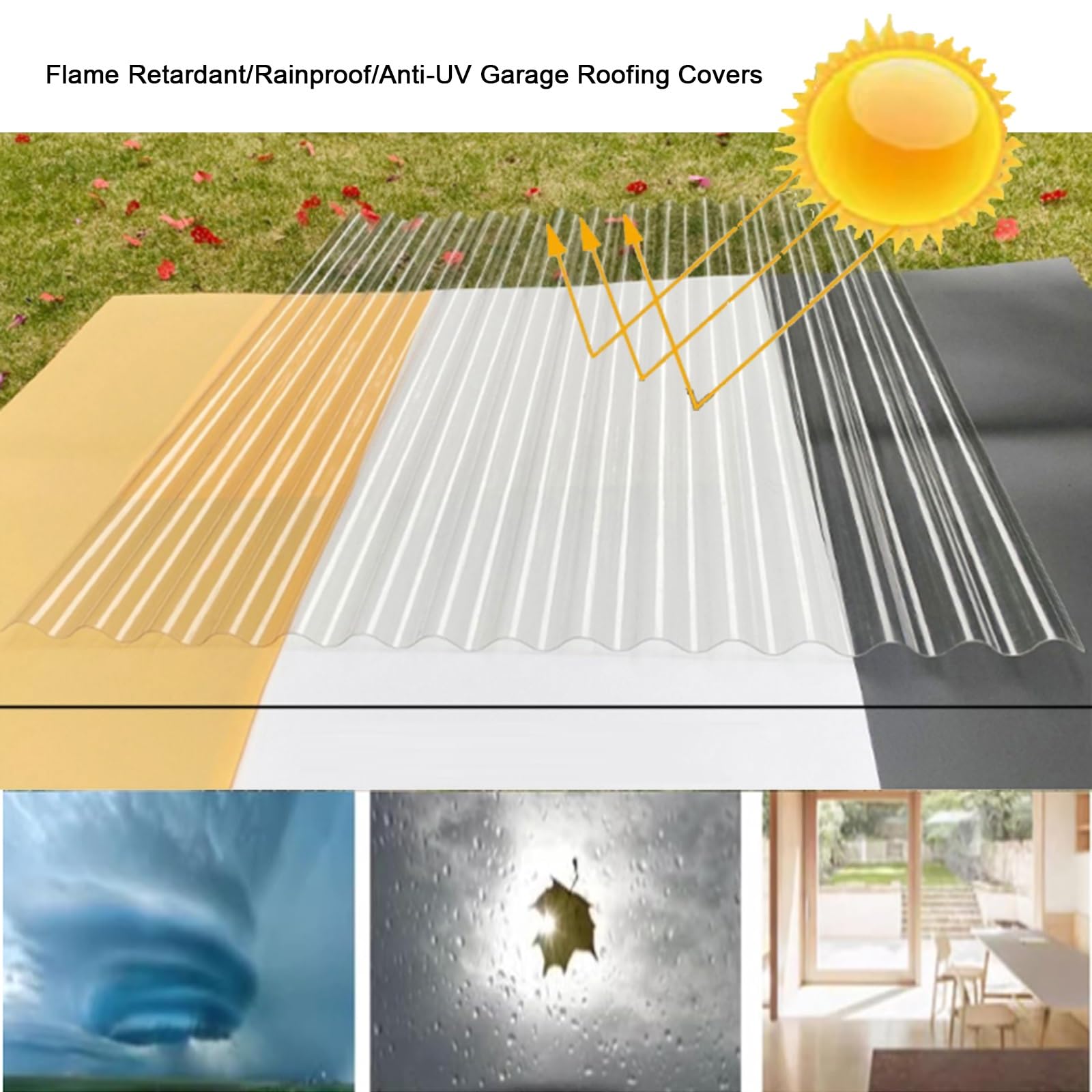 Placa de Iluminación FRP，Panel para Tejado Transparentes，Chapa Ondulada para Invernaderos，Chapa Tejado a Prueba de Lluvia Anti-UV，Revestimiento Pared Exterior(10pcs,0.9 * 1.2m/35 * 47in)