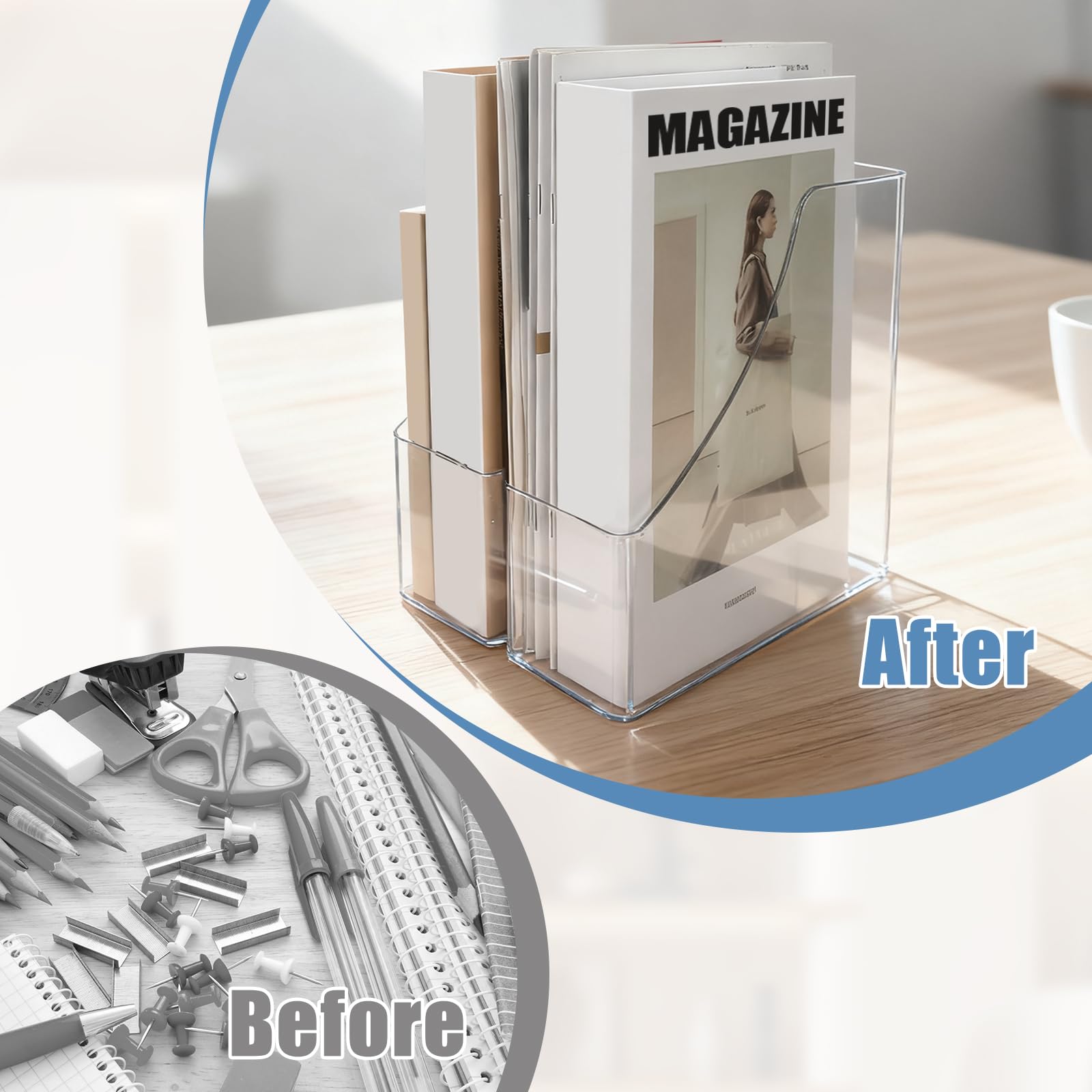 6 Packungen Acryl Zeitschriftensammler, vertikaler Aktensortierer, Buchhalter, Zeitschriftenständer, Schreibtischordner, Organizer für Bücher, Dokumente, Ordner, Umschläge, Heimbüro