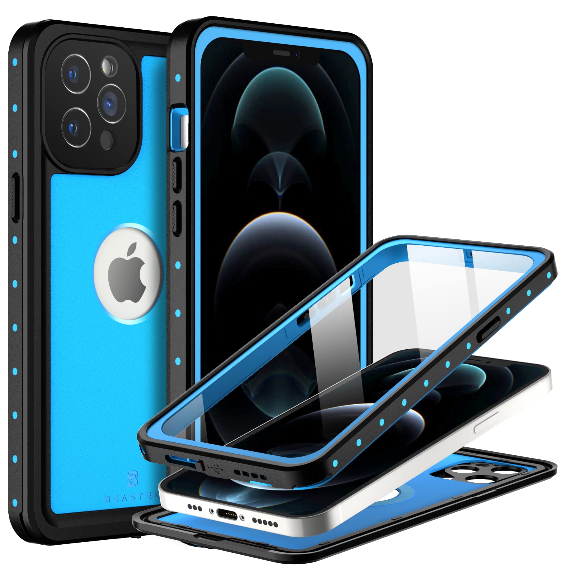 BEASTEK Funda impermeable para Apple iPhone 12 Pro Max, serie NRE, a prueba de golpes, a prueba de polvo bajo el agua certificado IP68, con protector de pantalla integrado, 6.7 pulgadas (azul)