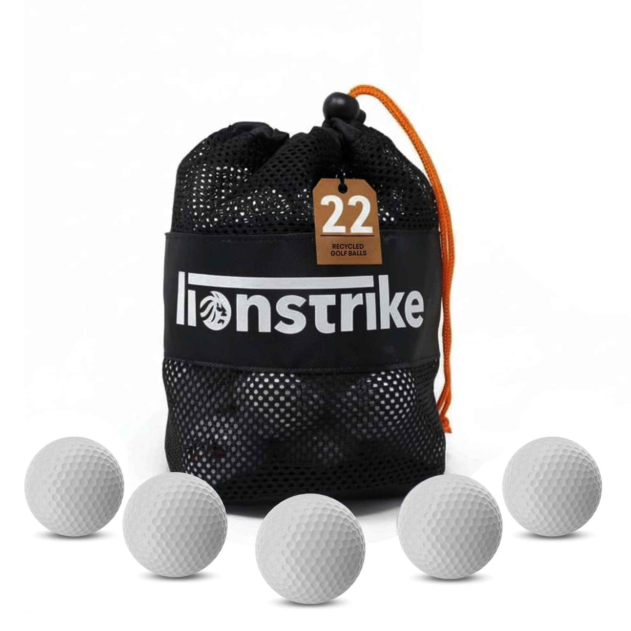 Lionstrike 22x Used Golf Balls – Grade A Lake Balls | Mixed Top Brands | Recycled, Washed & Cleaned | Eco-Friendly Mesh Storage Bag | Premium & Value Mix options (Value Mix)