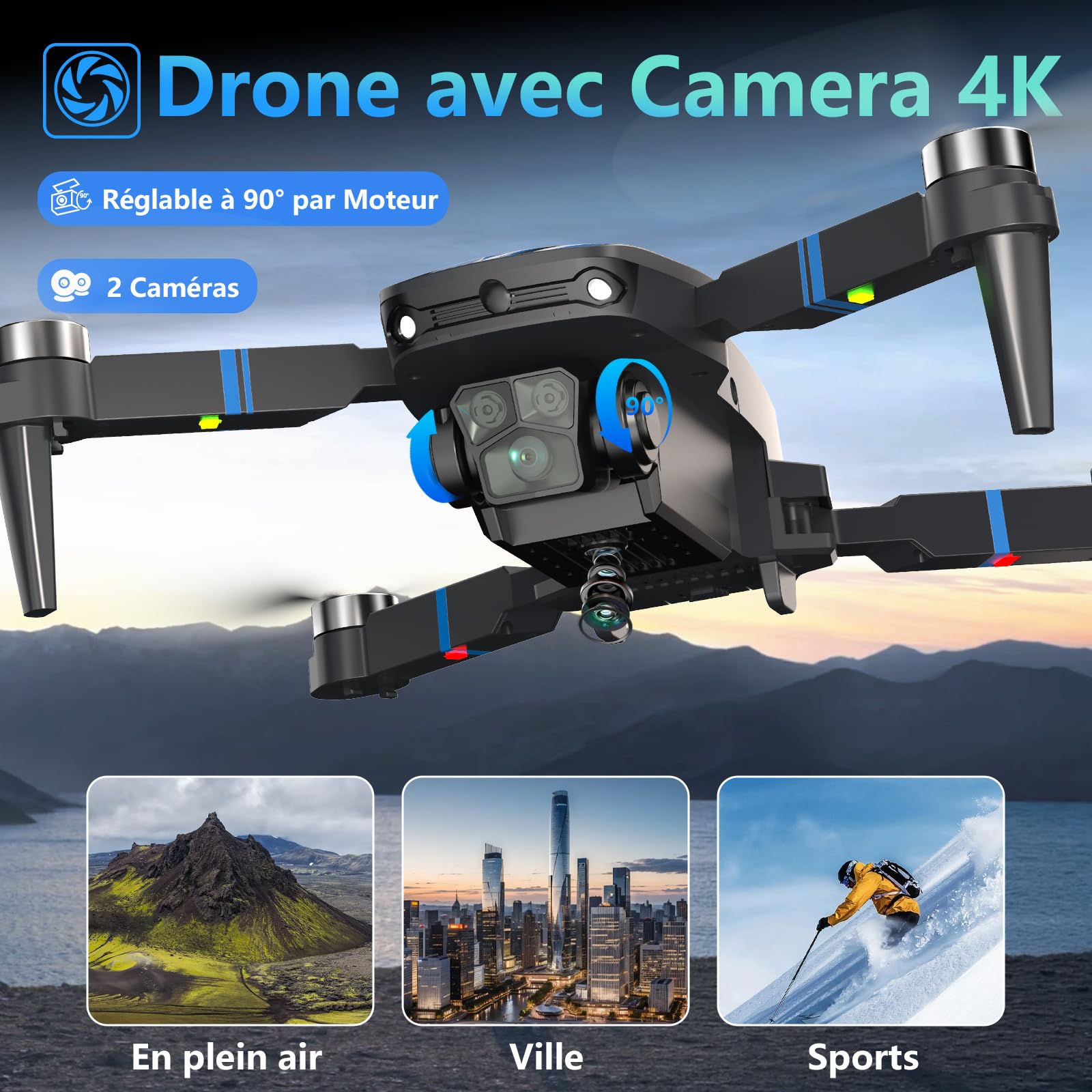 Drone avec Caméra pour Adultes 4K, Écran LCD Télécommande FPV Vidéo Mini Drone Moteur Brushless, Évitement d'obstacles à 270° Figures 3D, RC Quadricoptère Pliable pour Débutants Carte SD jusqu’à 32 Go