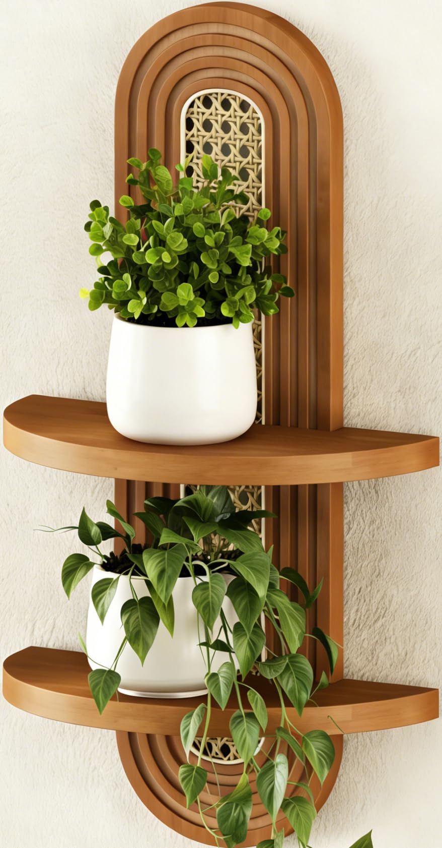 Floating Shelves for Wall,Boho Rattan Plant Shelf Wall Mounted,Mid Century Hanging Small Decorative Shelf,2 Tier Natural Wood Shelves for Living Room,Bedroom,Nursey Room,1-Pack (Walnut)-image-42