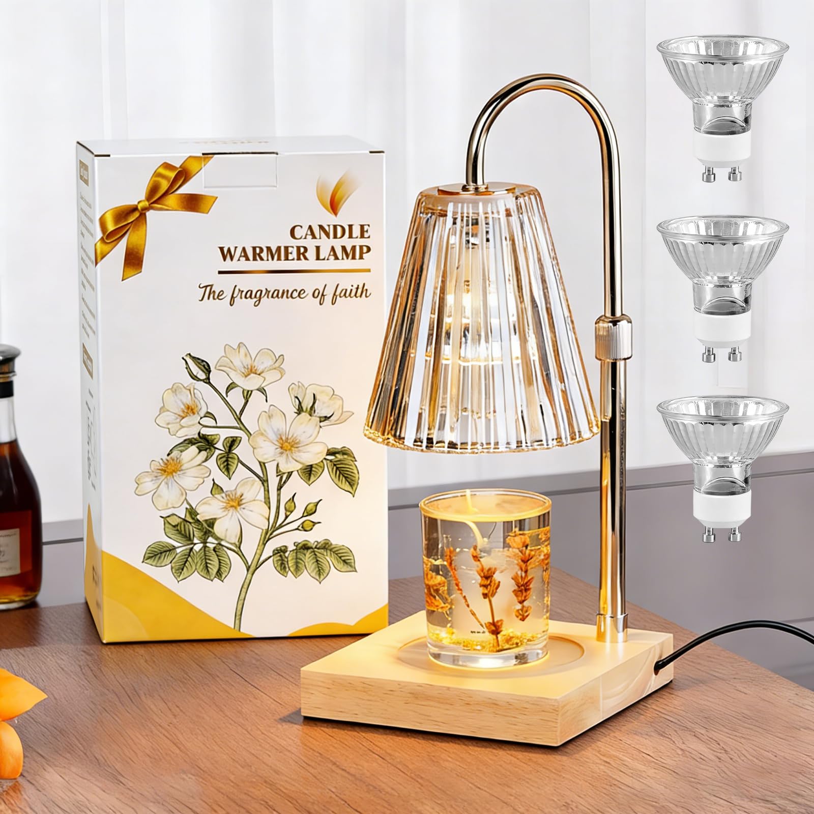 Candle Warmer Lamp with Timer, Electric Wax Melter - Adjustable Height and Brightness Jar Candles Flameless Burner with 3 Bulbs, Secret Santa Gifts for Women Exquisite Birthday Presents New Home Gifts