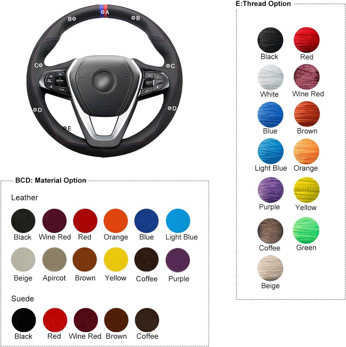 MEWANT Steering Wheel Cover for BMW 2 Series F44 (Gran Coupe)/G42/3 Series G20/4 Series G22 Interior Accessories Hand-Stitched Microfiber Leather Steering Wheel Wrap