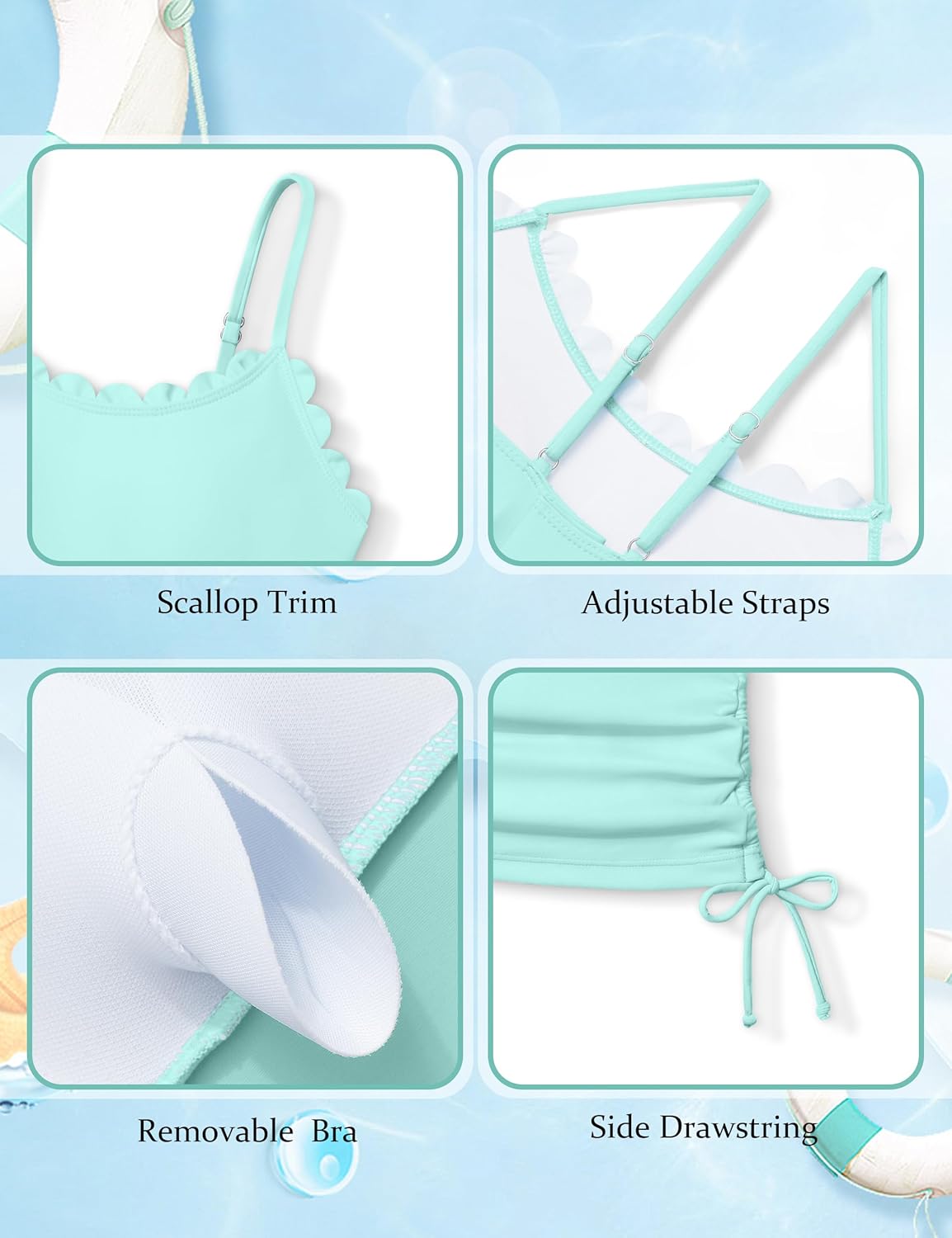 DONWEN Girls Tankini Swimsuit Two Piece Scoop Neck Scallop Trim Side Drawstring Girl Bathing Suit for 9-16Y - Image 6