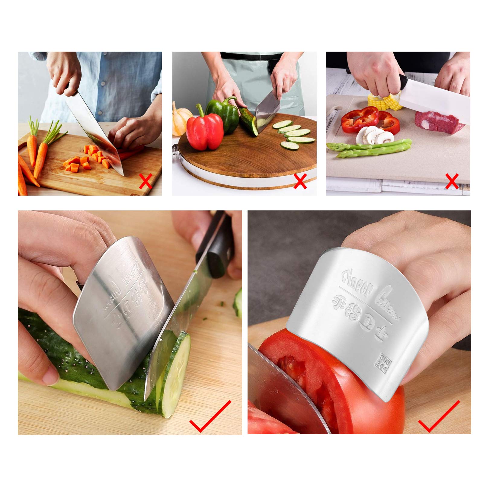 Protege Doigt Cuisine, 2 Pcs Protège-Doigts en acier inoxydable 304 pour éviter de vous blesser lors de la découpe des aliments