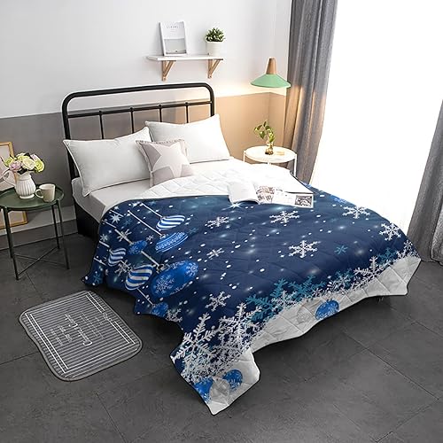 Miniatura 3 de T&H XHome Quilt Full Size Luxury Quilted Comforter Bedspread-Thin Soft Cozy, Navy Blue Christmas Balls Winter Snowflake Reversible Stitched