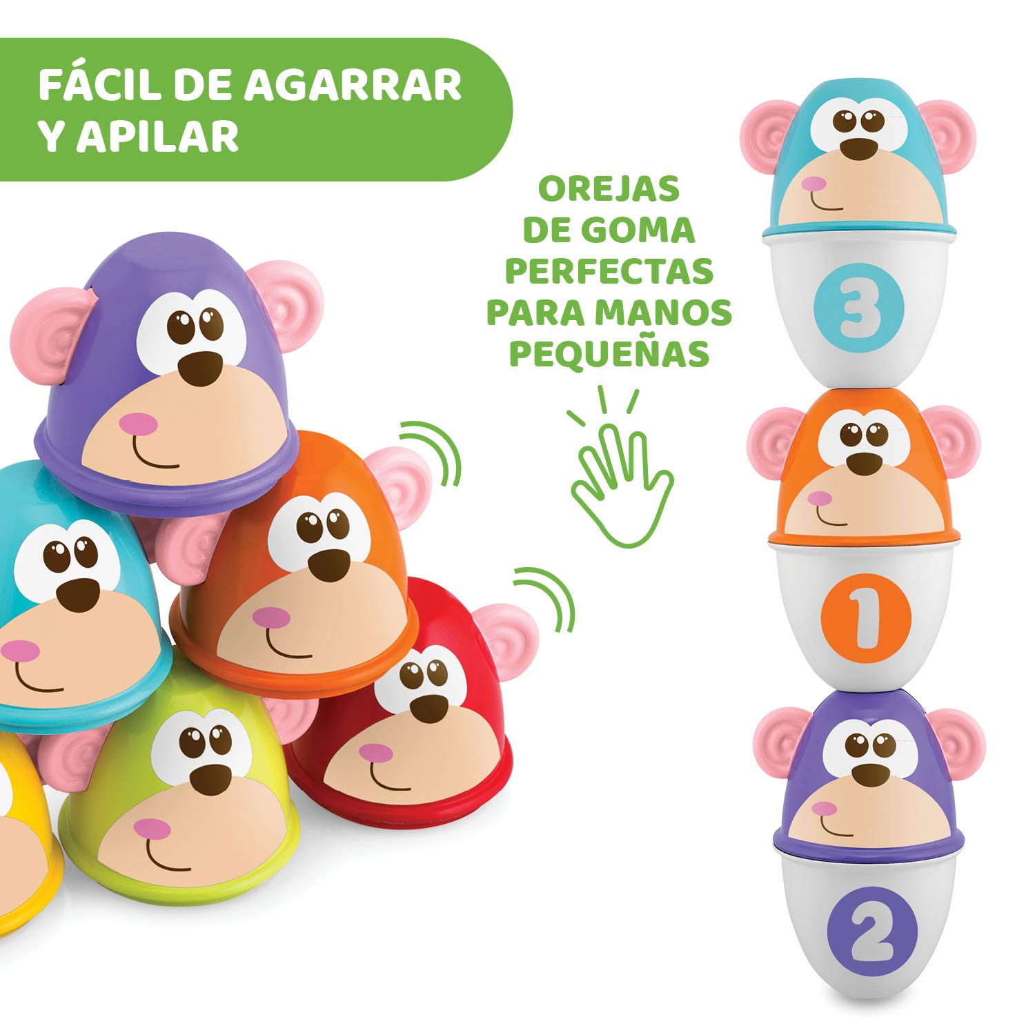 Chicco Monkey Strike Juego de Bolos para Niños con 6 Bolos Desmontables y Apilables en 12 Piezas con una Bola Ligera Incluida - Juguete de Bolos de Infantiles, Regalo para Niños de 18 Meses+