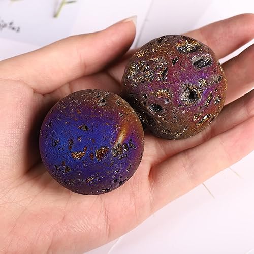 Miniatura 8 de Cheungshing Angel Aura - Esfera de geoda drusa de cuarzo con base de madera, esfera de ágata de cuarzo con revestimiento de titanio, estatua de