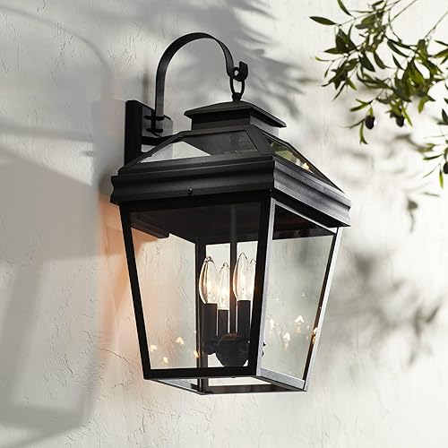 Miniatura 7 de John Timberland Stratton Street - Lámpara de pared tradicional para exteriores, farol negro texturizado, de 22 pulgadas, cristal transparente para