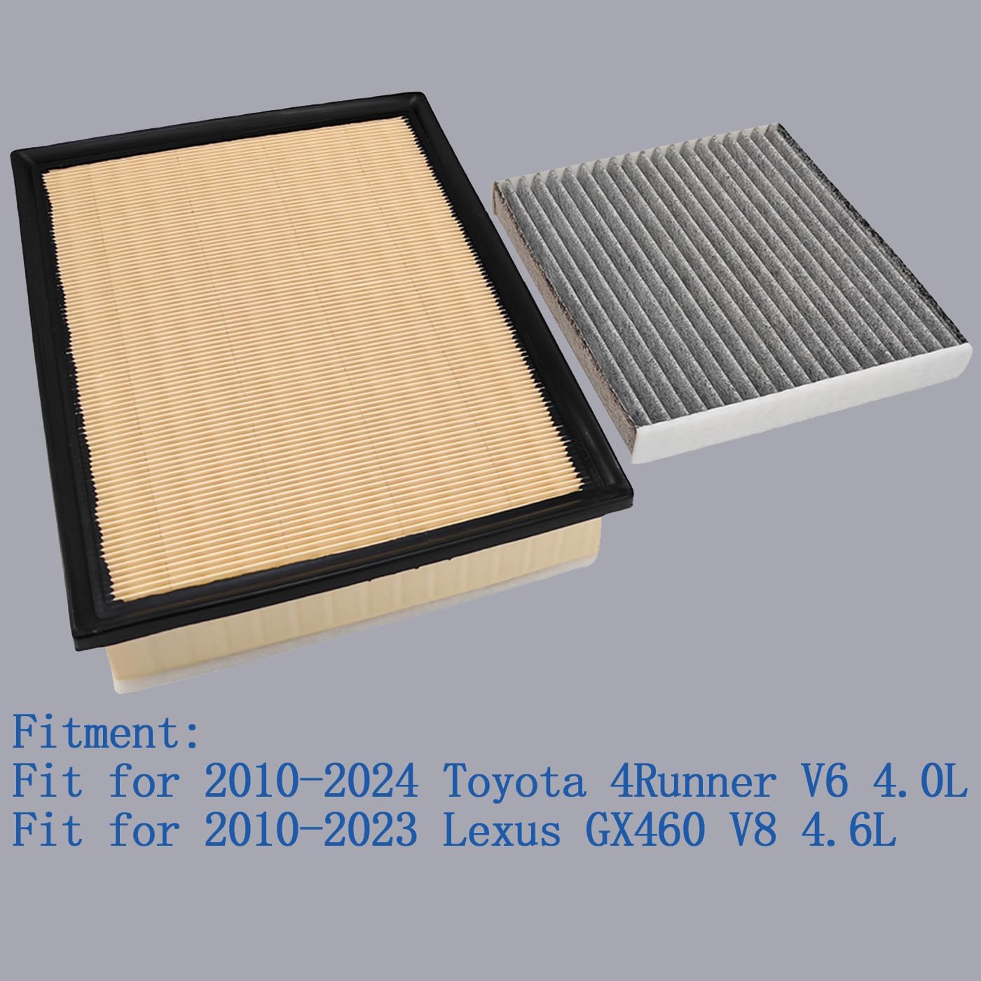Engine & Cabin Air Filter Fit for 2010-2024 Toyota 4Runner V6 4.0L, 2010-2023 Lexus GX460 V8 4.6L, Replace 17801-38050 17801-38051 87139-02020 87139-02090