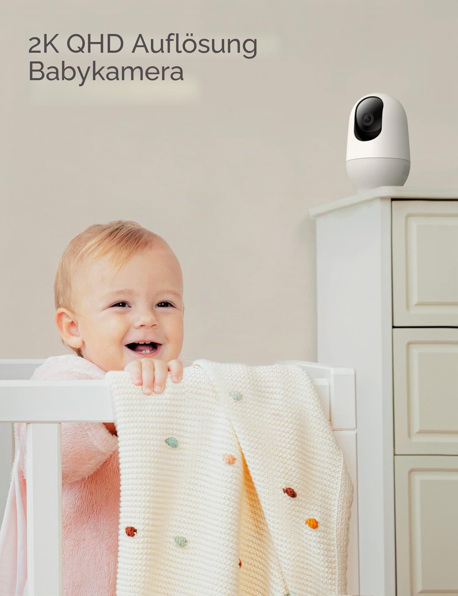 nooie 5G Babyphone mit Kamera und SD-Karte, 2K Babyphone WLAN Haustierkamera, kabellose 360-Grad IP-Kamera, Bewegungsverfolgung, Super IR Nachtsicht, Zwei-Wege-Audio, funktioniert mit Alexa