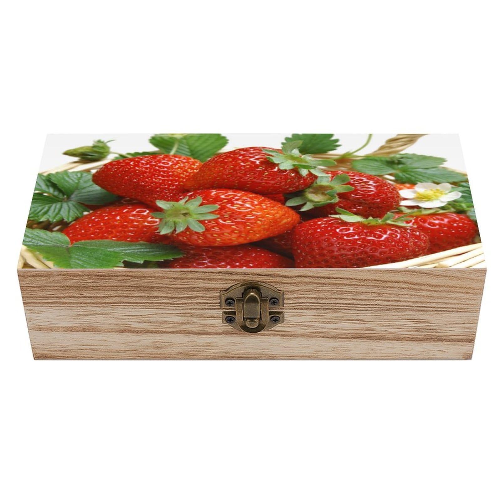 FekiLoot Fruit Strawberry Wooden Box with Hinged Lid Vintage Storage Box Beautifully Wood Keepsake Boxes Jewellery Organiser & Trinket Holder Unique Gift Ideas for Men & Women