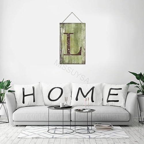 Vista 123 de Letrero colgante de madera con letra J, letrero de madera para decoración del hogar, 26 letras del alfabeto de metal, placa de madera, decoración