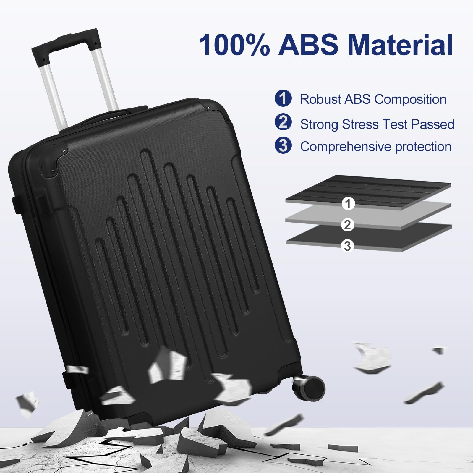LEADZM Valise Grande Taille Rigide en ABS, 4 roulettes Spinner, Coins Renforcés, Serrure à Combinaison, ABS avec Coins Renforcés - Bagage Soute - Noir, XL/75cm