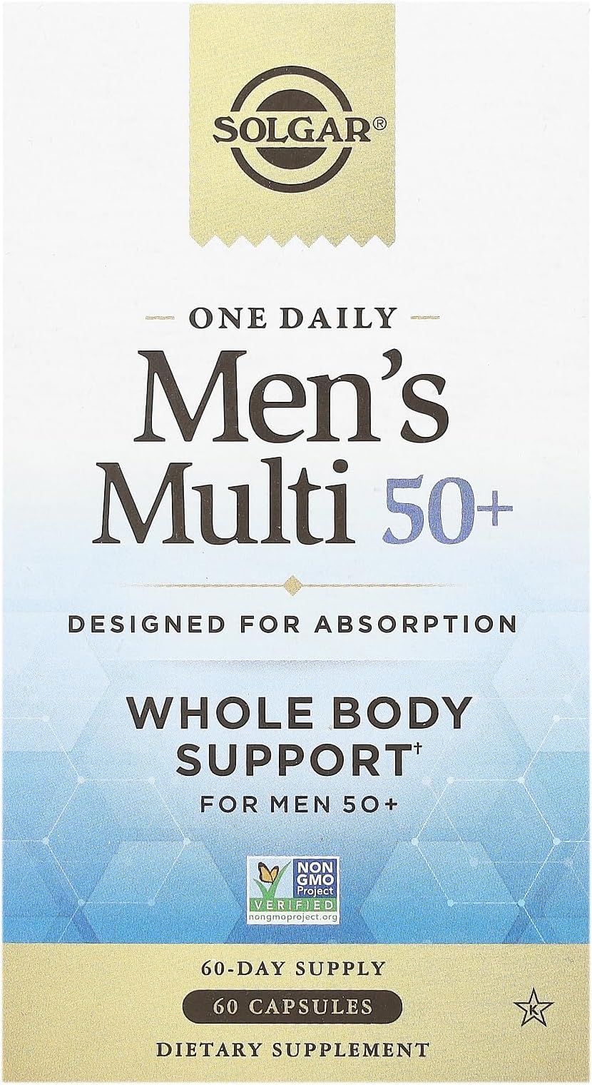 One Daily Men's Multi 50+ Whole Body Support for Men 50 and Older Highly Absorbable Delayed Release Heart, Energy, Stress, Muscle, Bone, Prostate Support Vitamin 60 Vegan Capsules, 60 Servings