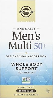 Solgar One Daily Men's Multi 50+ Whole Body Support for Men 50 and Older Highly Absorbable Delayed Release Heart, Energy, Stress, Muscle, Bone, Prostate Support Vitamin 60 Vegan Capsules, 60 Servings