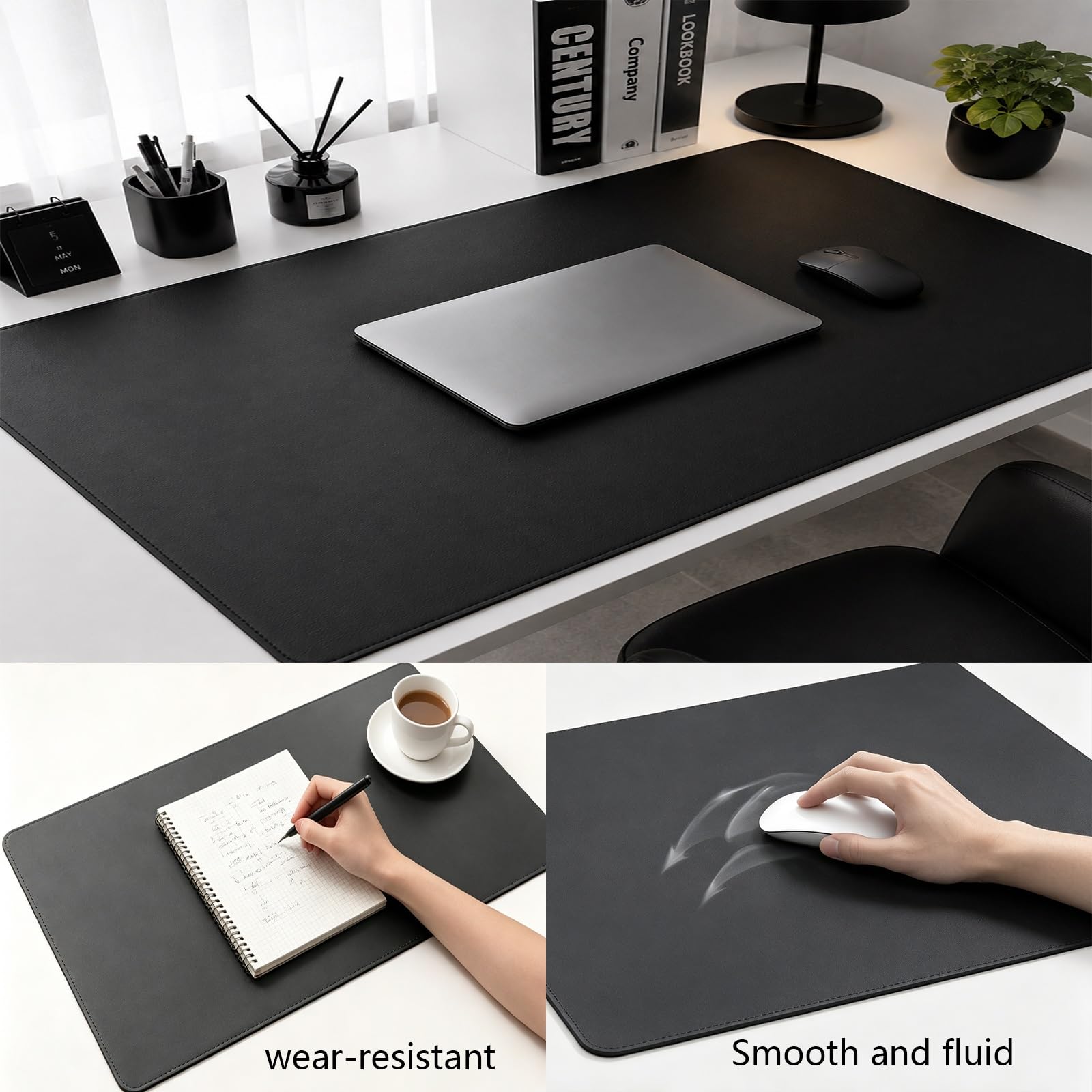 Grande Desk Mat da Scrivania, Tappetino Mouse XXL per Tastiera e Mouse | Protezione Tavolo Computer Premium, Superficie Impermeabile Liscia Antiscivolo per Ufficio Casa Gaming(Black,90x40cm)