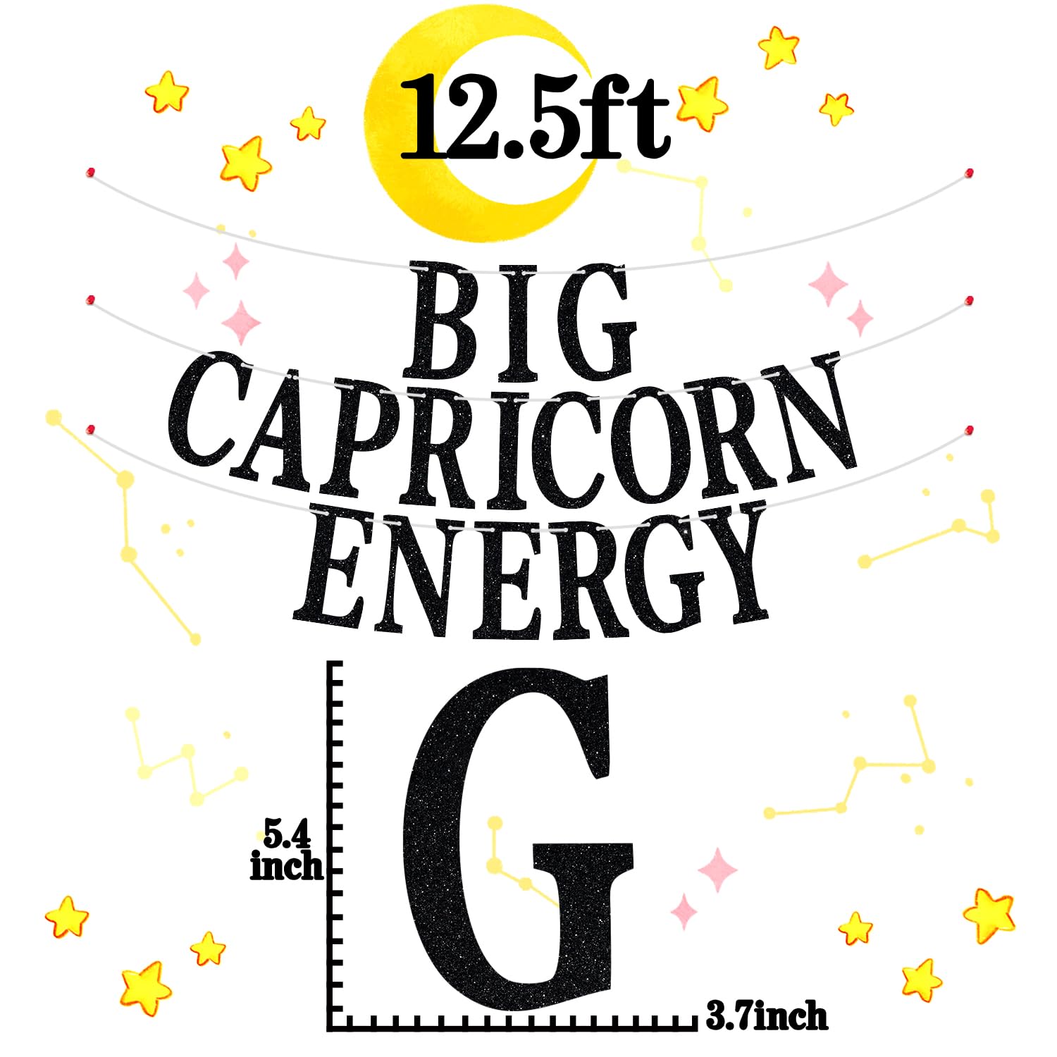 Capricorn Season Birthday Banner - Black Glitter Constellation Bunting Sign For Horoscope Party Decor - View #14