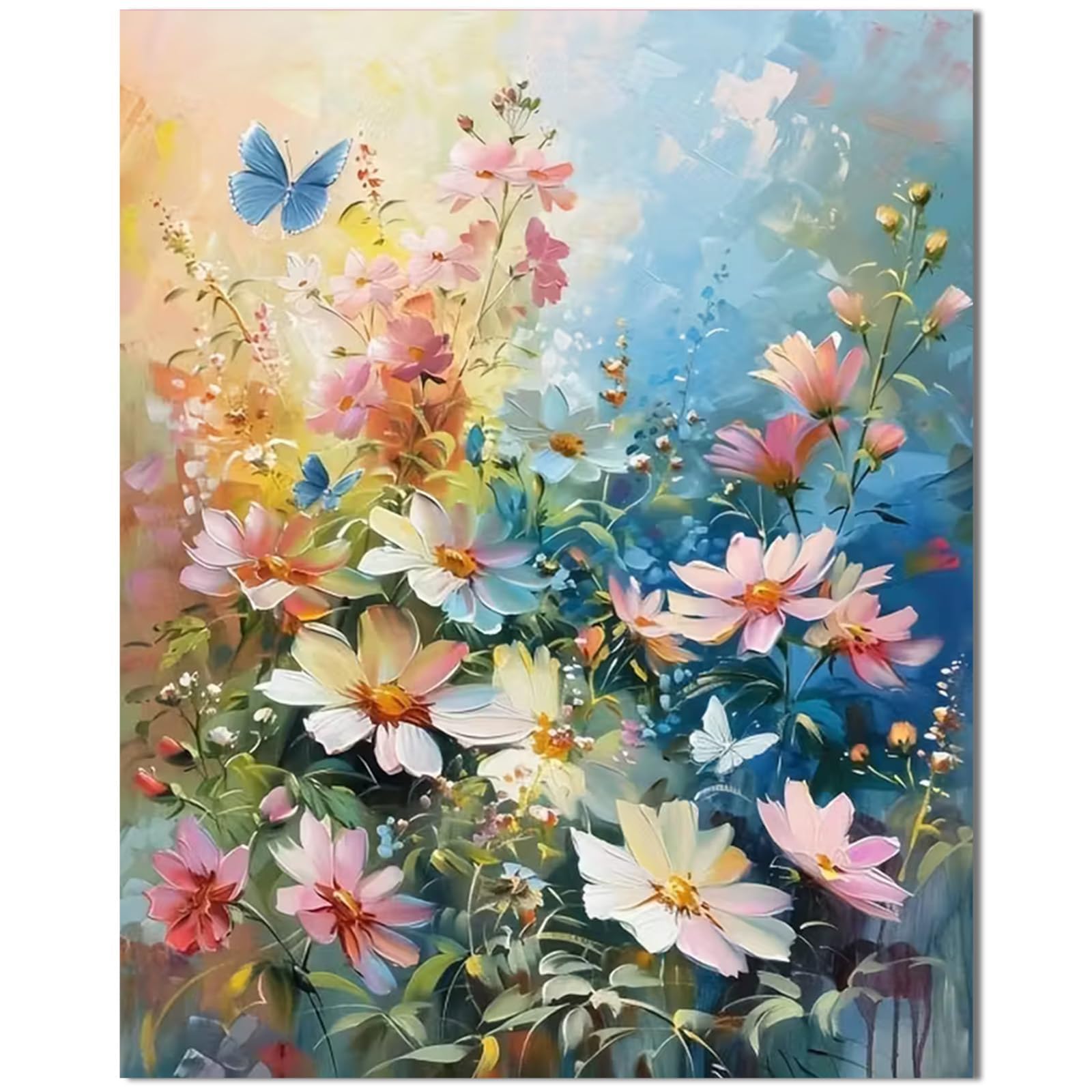 Qiukoo Malen nach Zahlen Erwachsene Blumen - 40x50 cm DIY Ölgemälde Set mit 4 Pinseln, Acrylfarben – Paint by Numbers für Geschenke, Wanddeko und kreative Freizeit (Blumen)