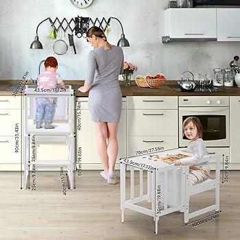 Stepping Stool COSYLAND Toddler Standing Tower - Adjustable Height Toddler Kitchen Stool Helper - Kids Kitchen Step Stool For Learning With Removable Safety Railing Natural Learning Tower