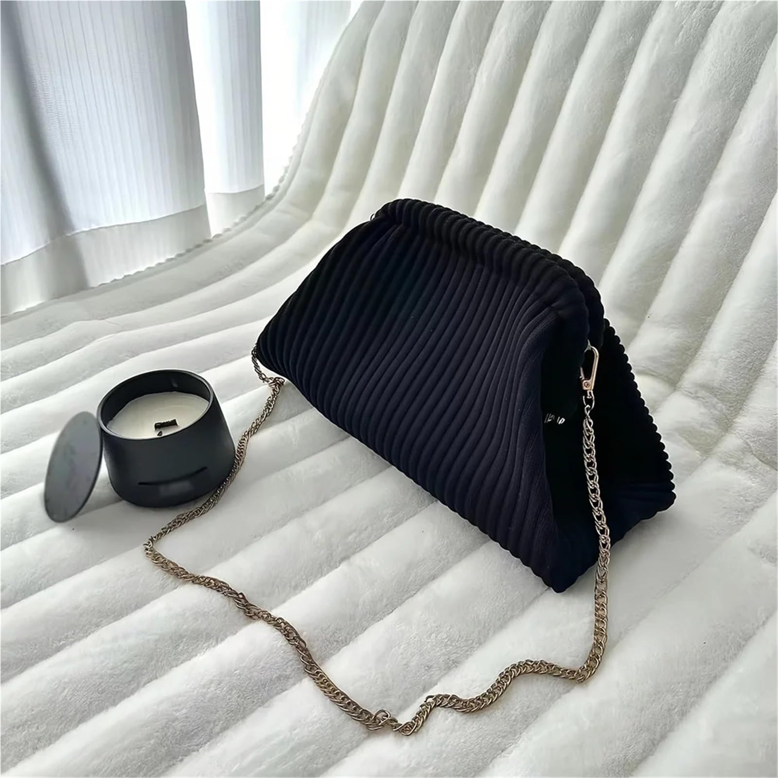Pochette da sera donna Borsa in velluto a coste a tracolla morbida di grande capacità a elegante a alla moda per Cerimonie, Matrimoni
