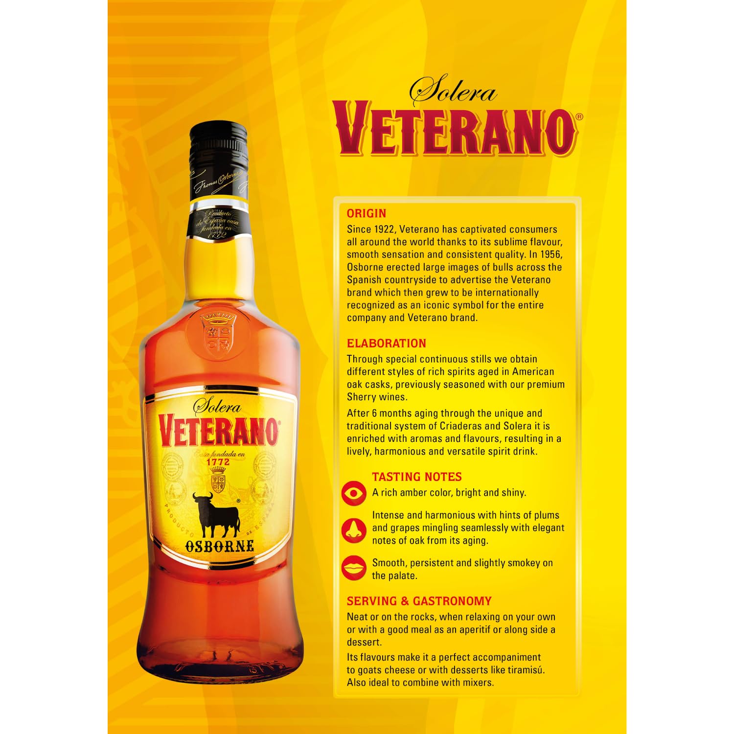 Osborne Veterano – Hochwertige Spirituose aus Spanien hergestellt nach dem Solera-Verfahren mit 30% vol. (1x 1,0l)