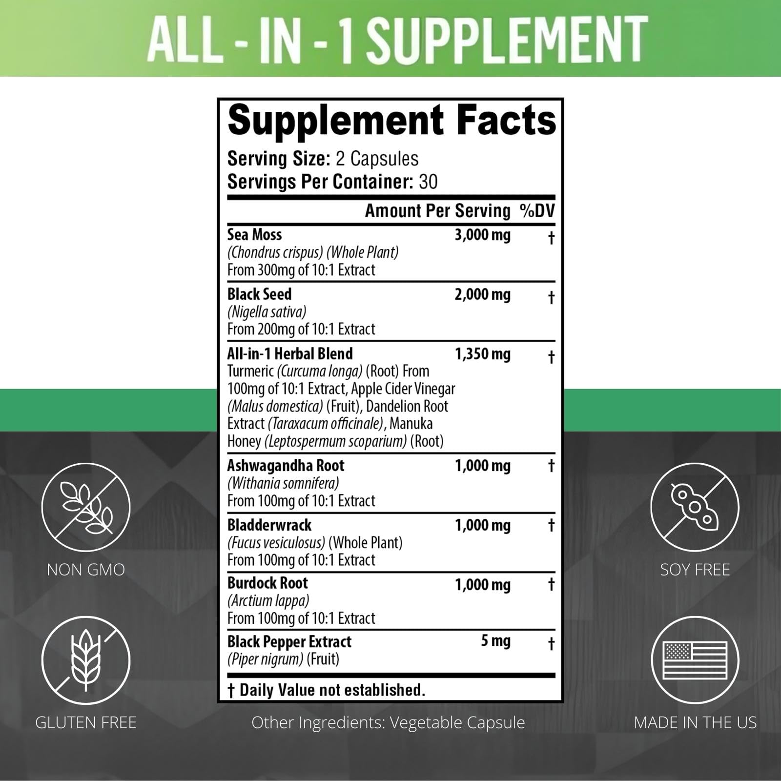 Sea Moss Black Seed Oil Ashwagandha Turmeric Bladderwrack Burdock Root | Advanced Sea Moss Capsules All in One Supplement with Seamoss Black Seed Oil Burdock Root Capsules - 60 Count — Amazon image 3