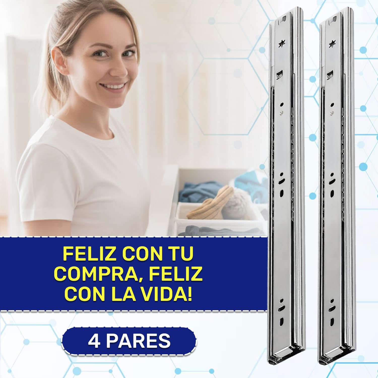 4 Pares Guias Correderas para Cajones con Rodamientos de Bolas 500x45 mm