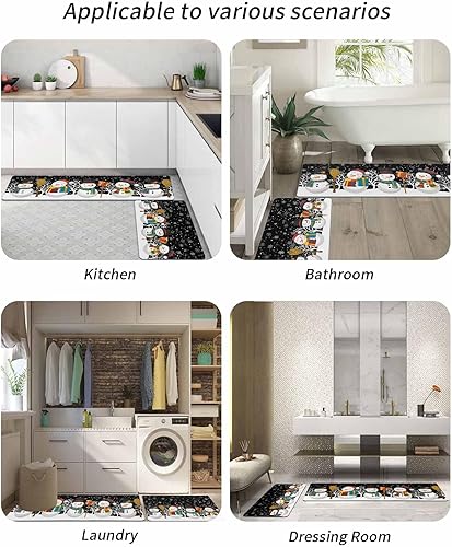 Miniatura 6 de Tapete de baño de muñeco de nieve negro para bañera, antideslizante, secado rápido y absorbente, tierra de diatomeas, fregadero, dormitorio, cocina,