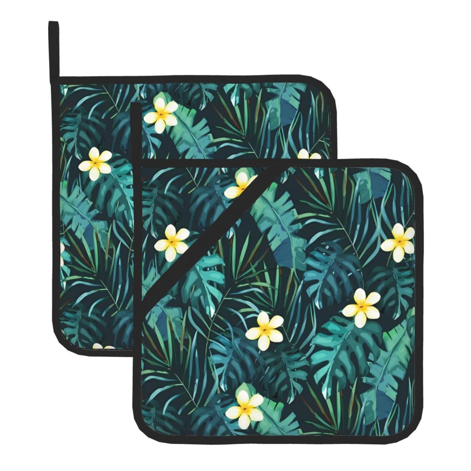HJFCZH Hawaiian Prints Square Hot Pads for Kitchen Counter - Waterproof Pot Holders, Durable Heat Resistant Throw Layers for Serving, Oven & BBQ - 2 Pack