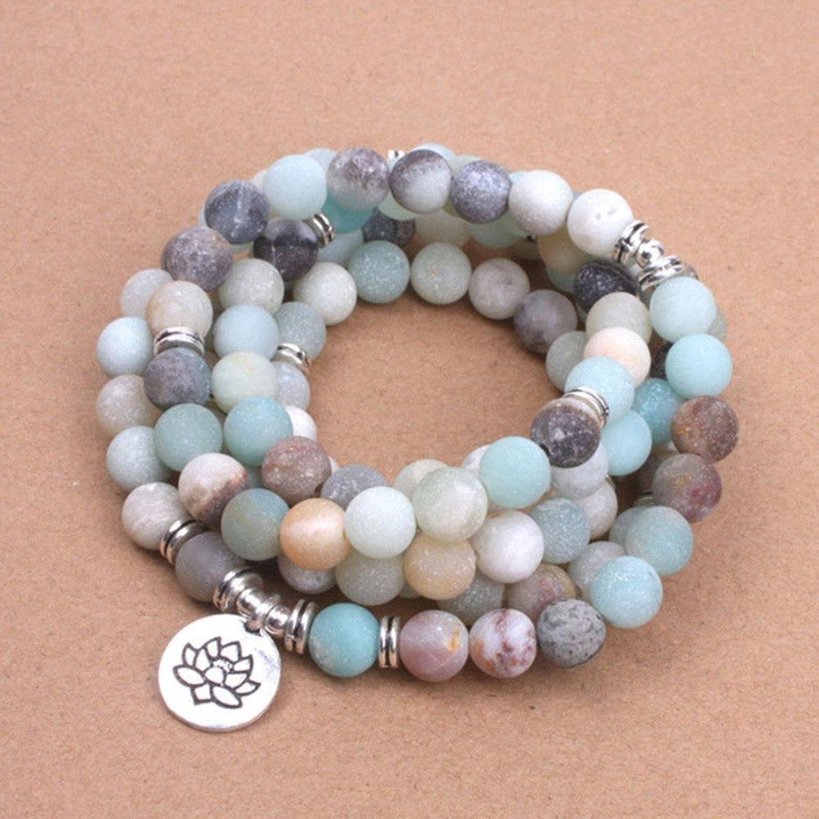 Modisches Damen-Armband, mattierte Perlen mit OM-Buddha-Anhänger, Yoga-Halskette