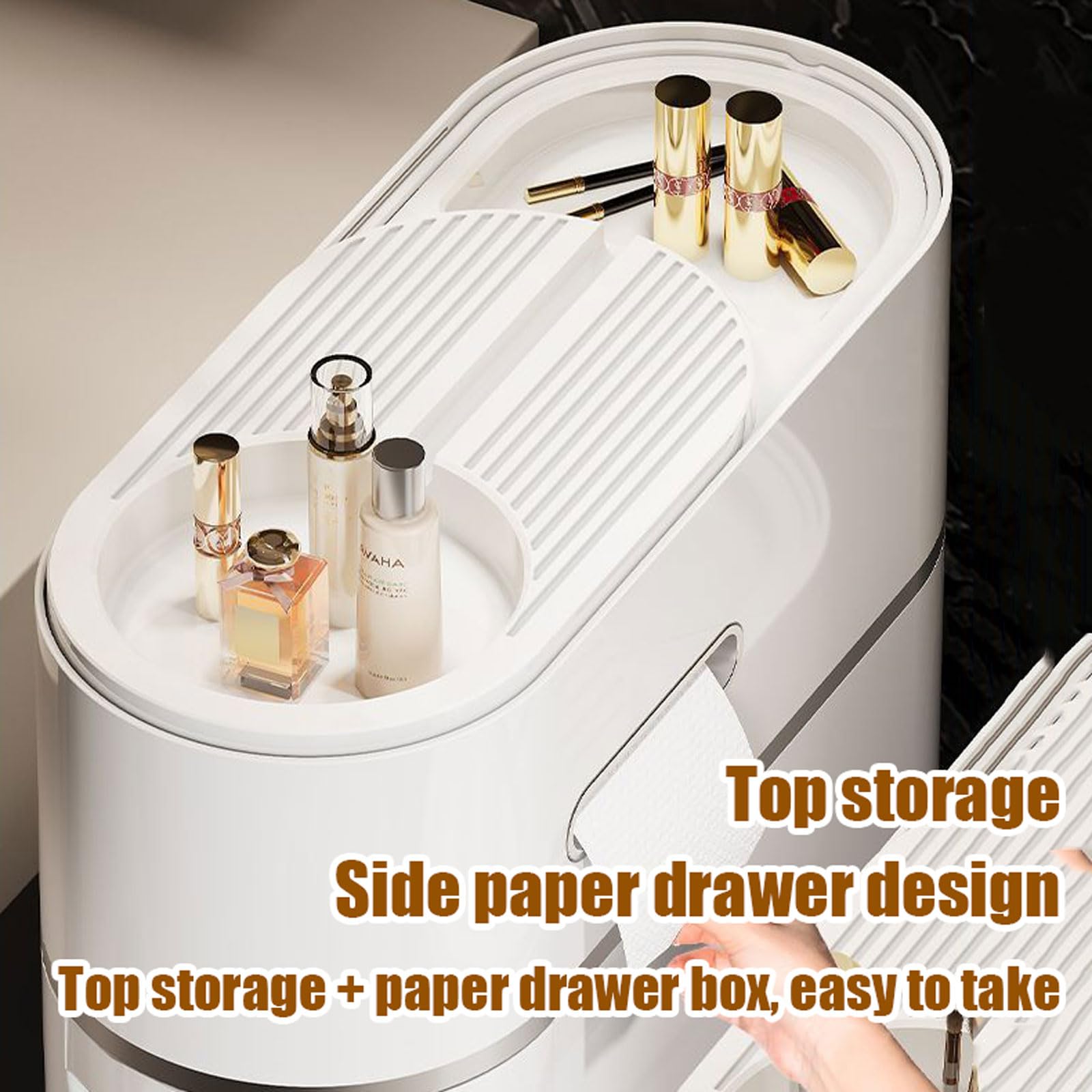Gabinete de Piso de Baño Estrecho de 17 Cm con Ruedas Y Soporte para Papel Higiénico, Gabinete de Almacenamiento de Baño de Plástico Delgado de 2/3/4 Niveles con Cajones para Espacio