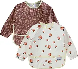 Pacote com 2 babadores de bebê para meninos, babadores para comer, babador à prova de bagunça, babador de manga inteira, babador impermeável para crianças pequenas