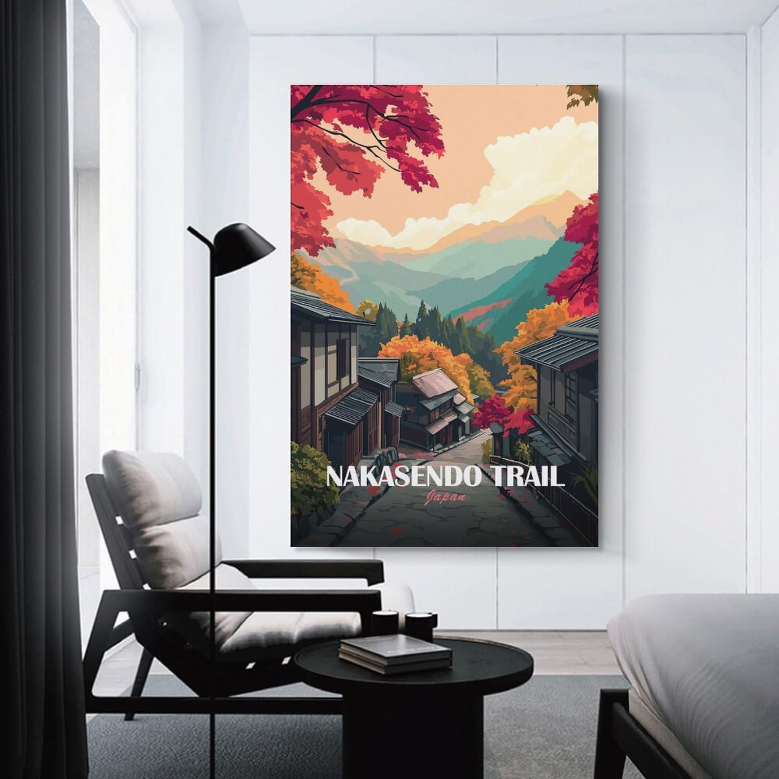 Junmoney Nakasendo Trail Japan Autumn Landscape Hanging Wall Art 16x24inch(40x60cm), for New Homes, Bedrooms Or Workspaces, Thoughtful Wall Decor for Art Lovers
