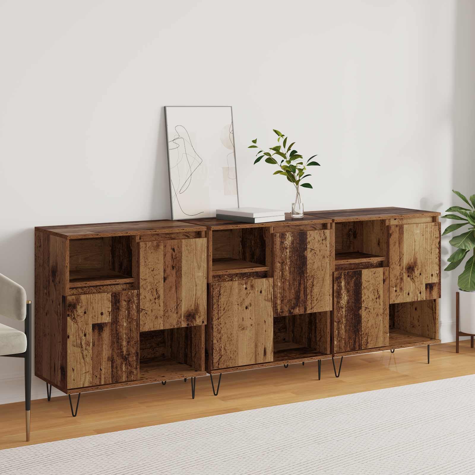 Aparador de 3 piezas, armario auxiliar, armario lateral, armario multiusos de madera, 60 x 35 x 70 cm