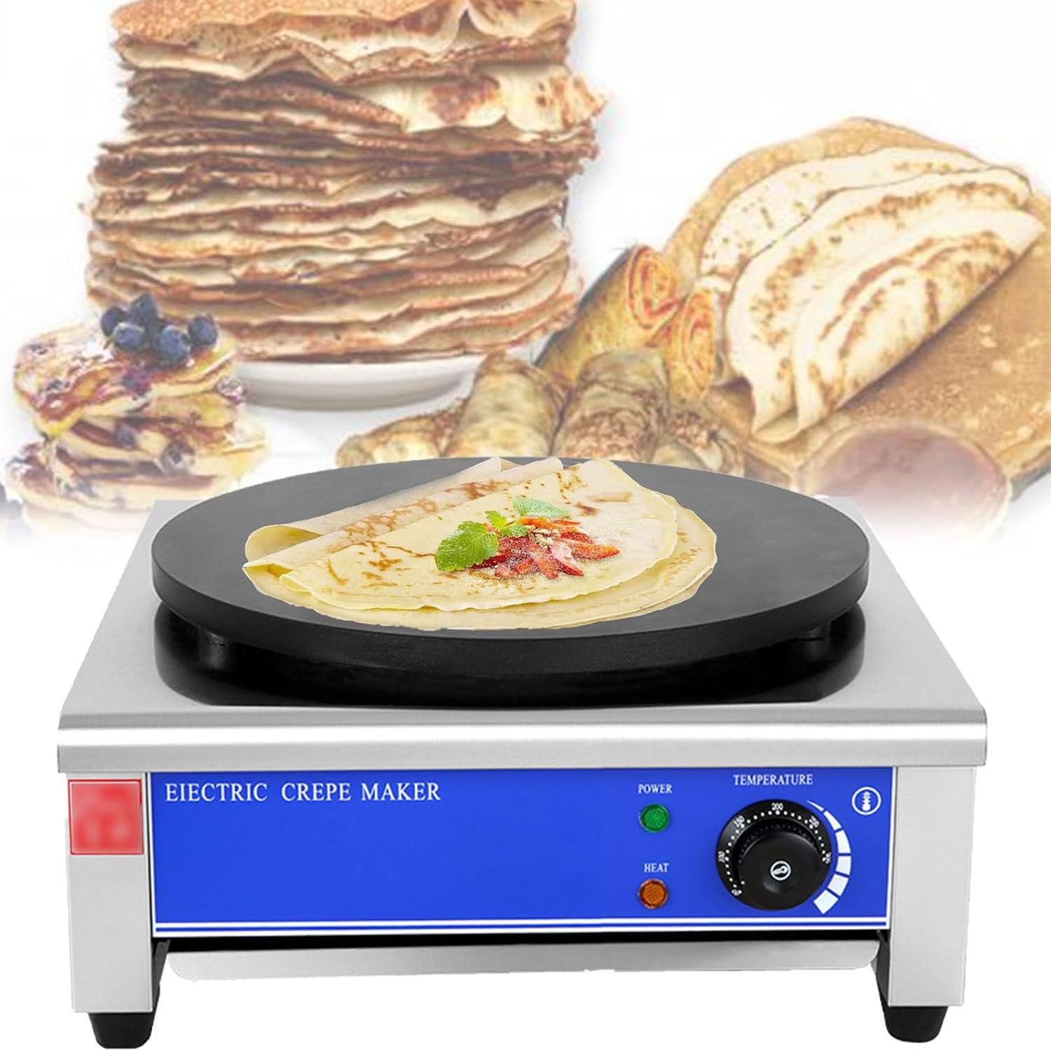 DPLXQPP Electric Crepe Griddle,2800w Electric Griddle with Adjustable Temperature Knob,Electric Traditional Griddle,Crepe Griddle for Making Crepes,Griddles,Eggs,Omelettes,Burgers,220V