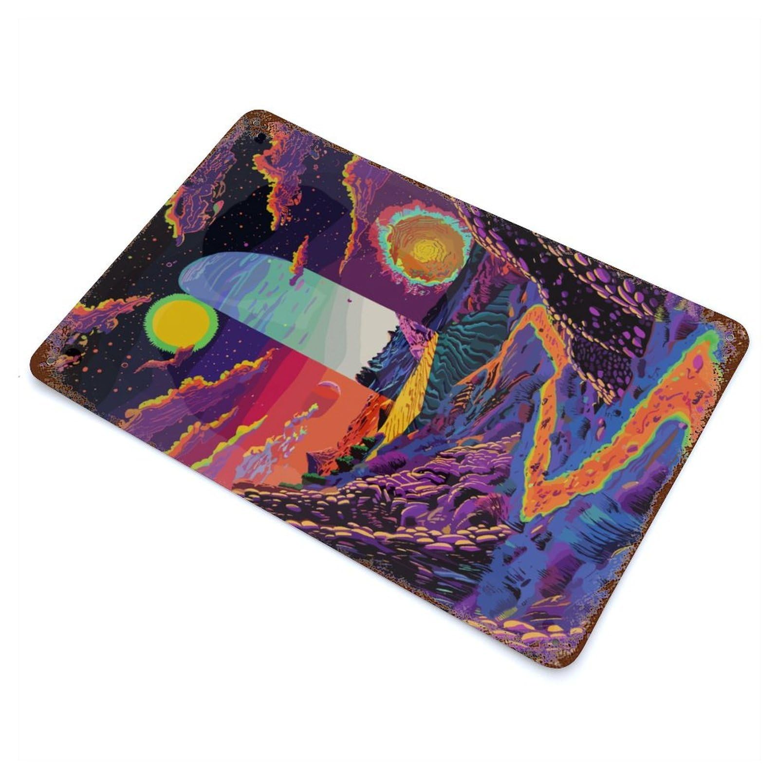Psychedelic Landscape Vintage Rust Metal Sign 11.8"x7.9", Ideal for Cafe, Home Bar And Lounge Decor