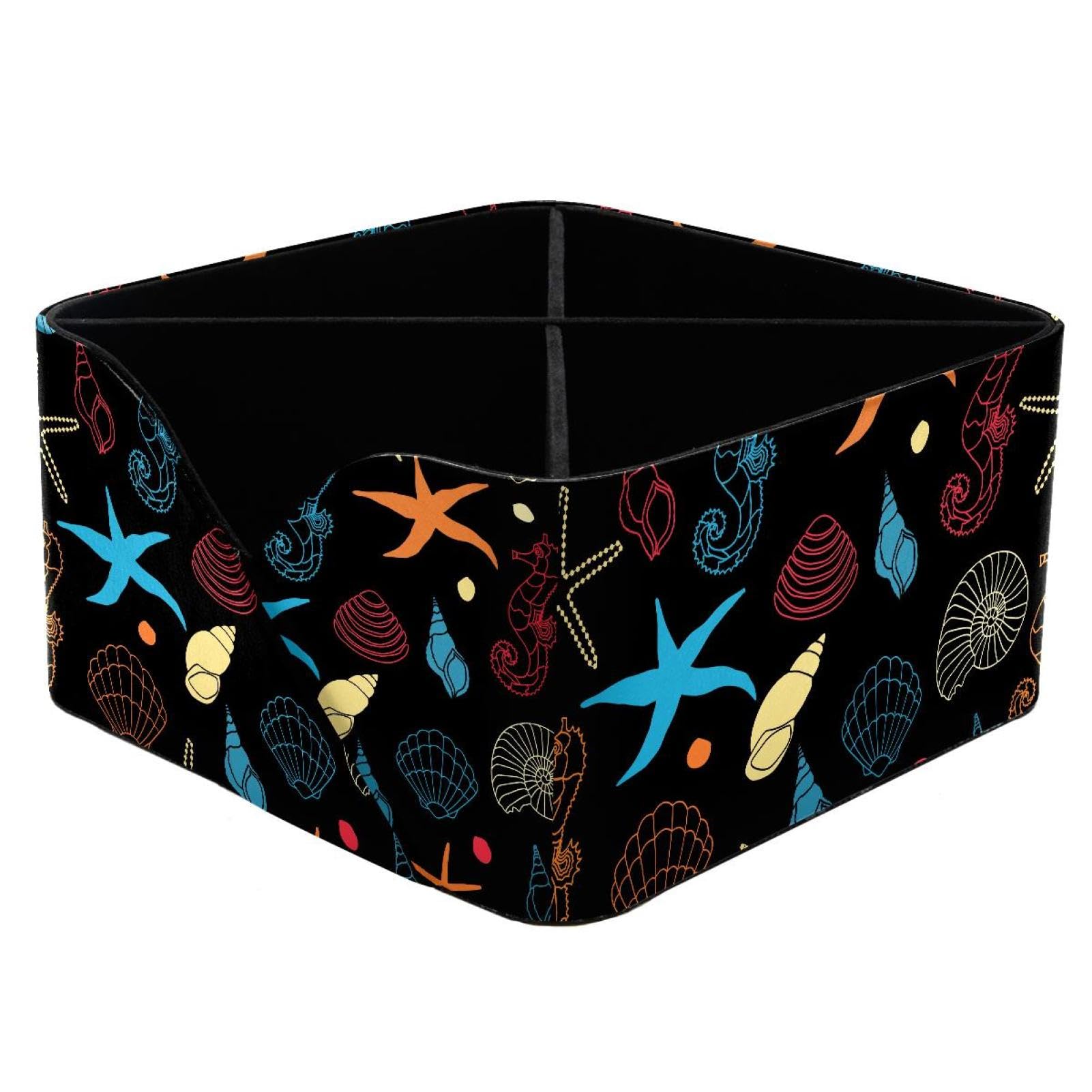KengjuTesu Blue Red Seahorse Stars Conch Desktop Organizer Pen Holder, Rectangular Pencil Cup for Office, Study and Makeup Stations