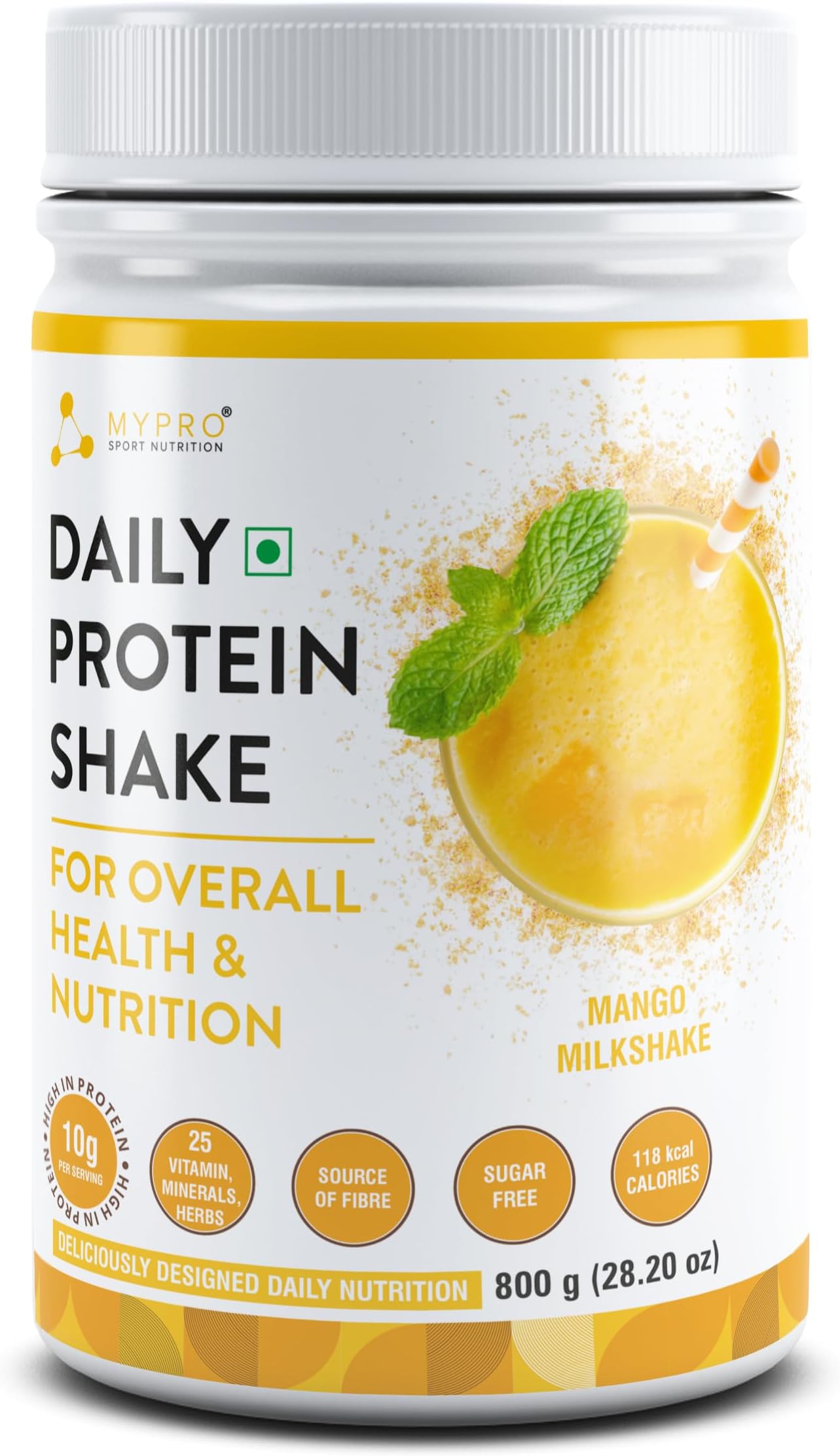 Daily Protein Shake 118 kcal Calories,25 Vitamin,Minerals & 7 Herbs,Provide Energy,Support Immunity & bone Health-For Men & Women Mango Flavor -800Gm-80 Servings