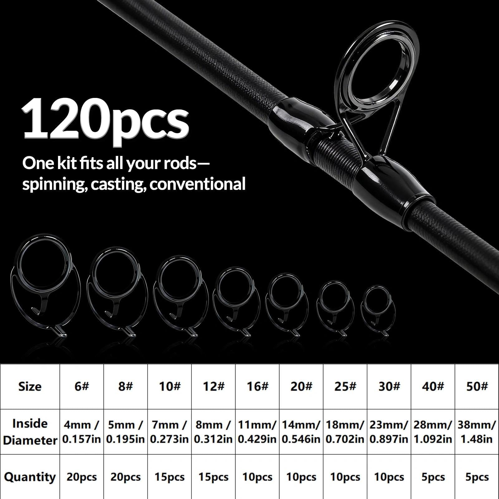9KM DWLIFE Kit di ricambio per canne da pesca in acciaio INOX 100 pezzi 120 pezzi Large 120pcs