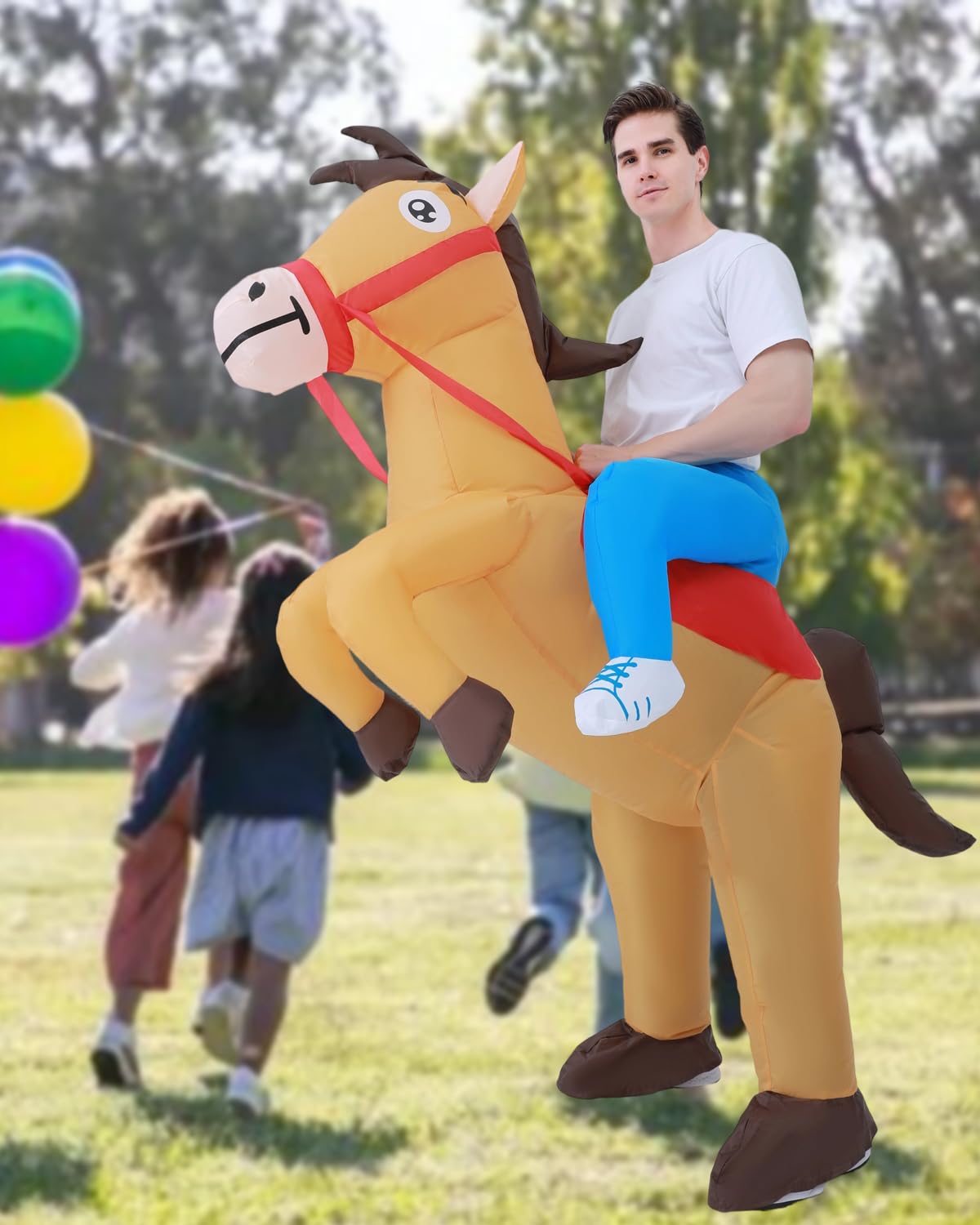 Disfraz caballo inflable para adultos - Disfraz caballo unisex para Halloween Carnaval para alturas 150-190cm - Disfraz inflable perfecto para fiestas, cumpleaños celebraciones,dinosaur costume adult
