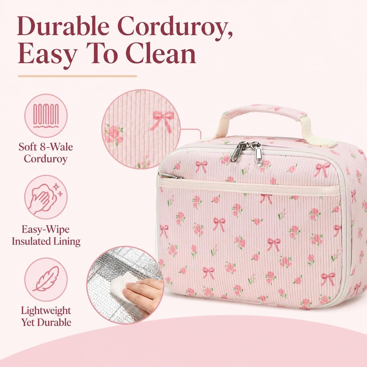 Bluboon Kids Girls Lunch Bag Insulated Lunch Box for school Corduroy Lunch Cooler Organizer School Kids Lunch Tote