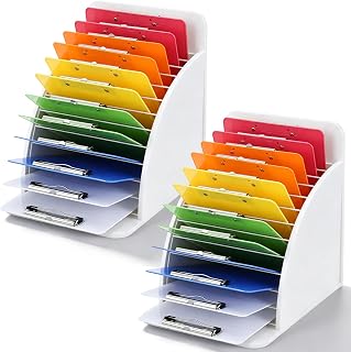 2 Pcs Clipboard Holder Wooden Metal Clipboard Organizer with Raised Side Panel Clipboards Storage Rack Clipboard Organization and Storage for Classroom Office, Clip Boards not Included, White