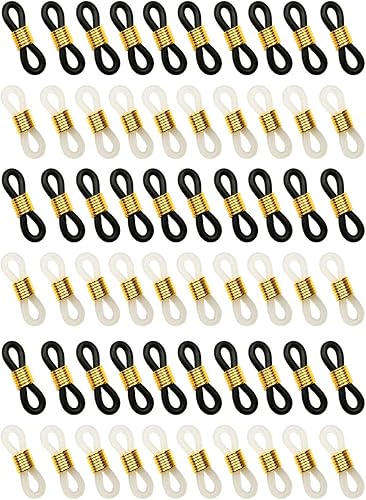 60 unidades de conectores de goma antideslizantes de color negro y blanco translúcido para cadena de gafas, collar y cadena, Oro