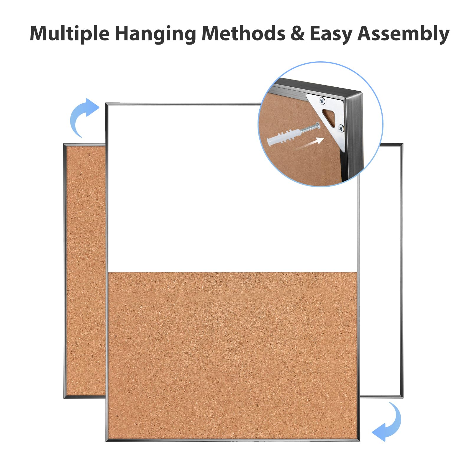 ARCOBIS Pizarra de Corcho Blanca Combinada y Magnética de 60 x 45 Pulgadas - Marco Negro, Borrado en Seco, Tablero de Anuncios y Visión para Pared del Hogar
