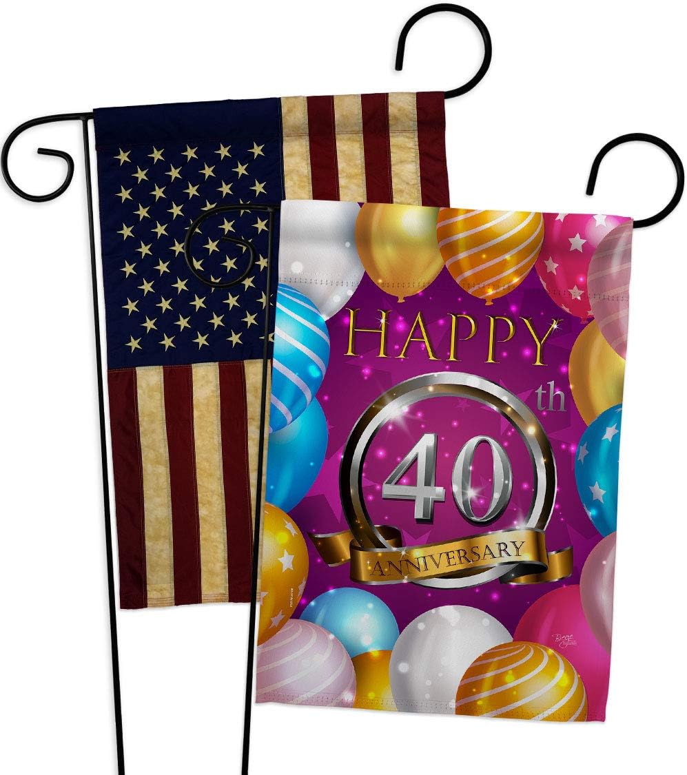 Happy 40th Anniversary Garden Flags Pack Celebration Couple Married Wedding Occasion Party Valentines USA Vintage Applique Small Decorative Gift Yard House Banner Made In 13 X 18.5