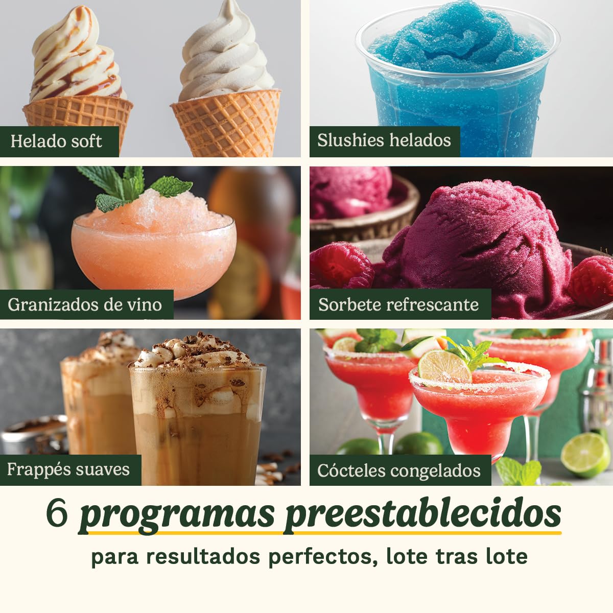 Cuisinart Frost Fusion® - Bebidas congeladas y helado suave en 1 | 6 programas | Granizados, cócteles, frappé, vino congelado, sorbete y helado suave | Sin hielo | Listo en 25 min | Autolimpieza