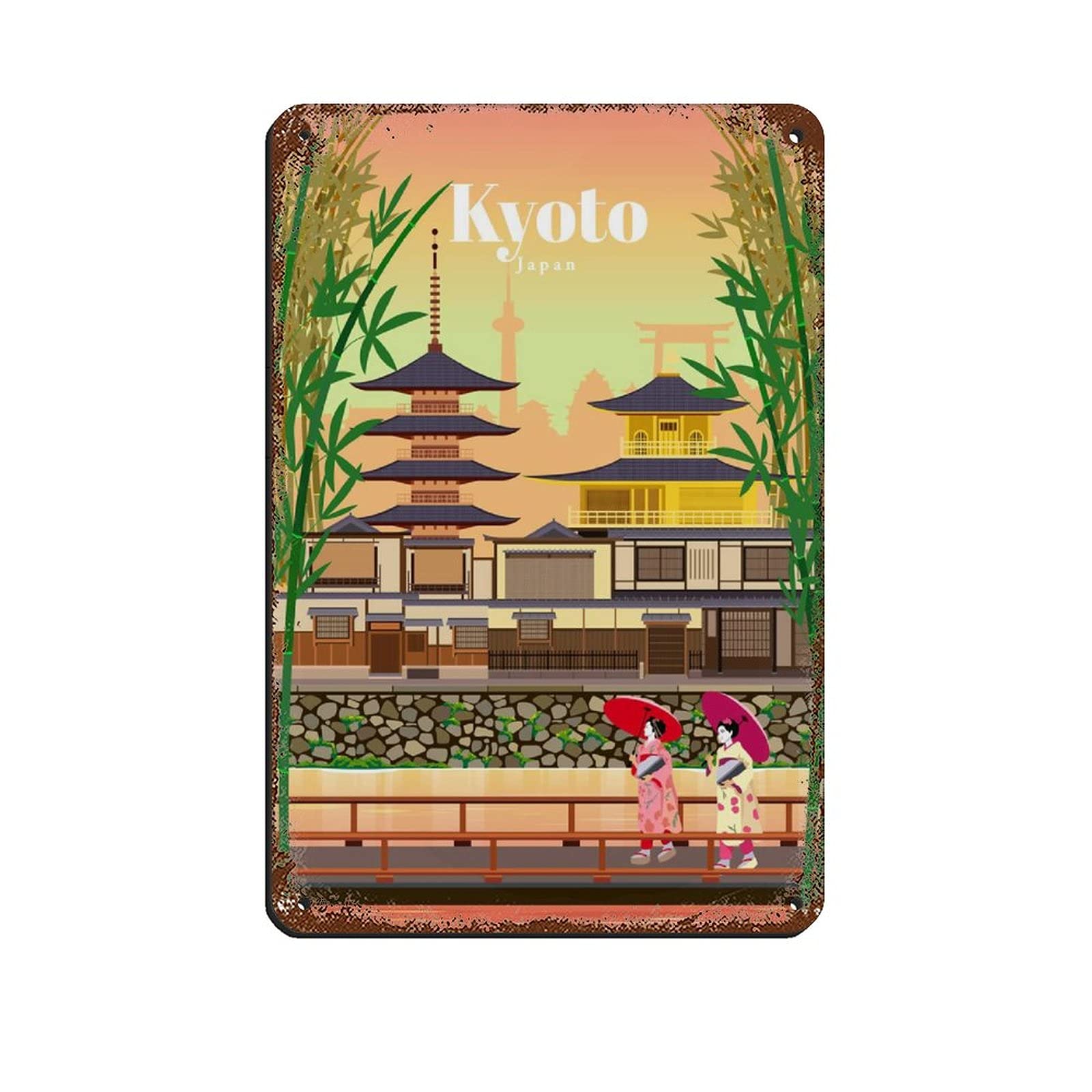 Oudrspo Vintage Cityscape Plaque Kyoto Japan Vintage Tin Sign Home Office Kitchen Pub Club Cafe Bar Farm Restaurant Collection Metal Wall Decor