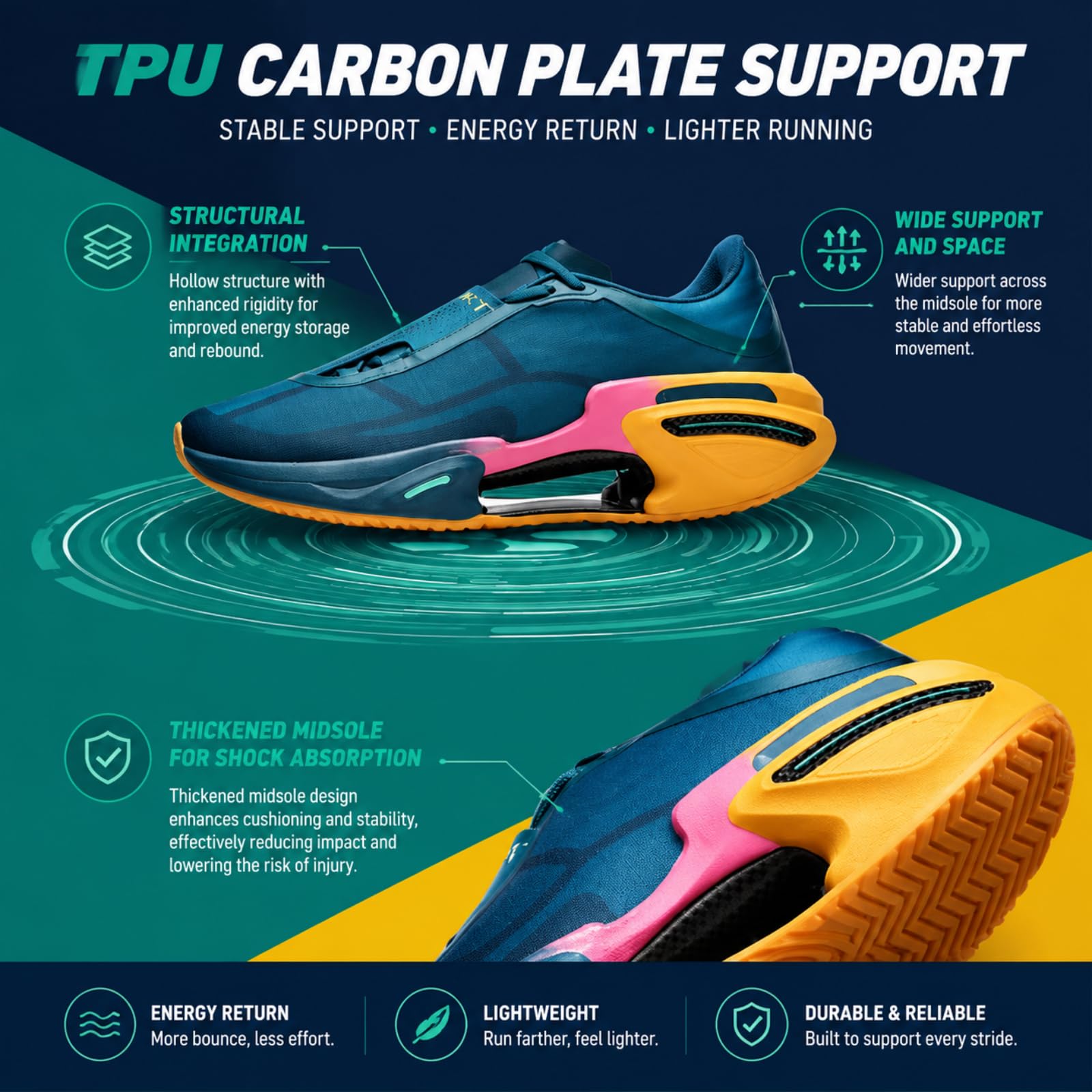 JCVBN Unisex-Laufschuhe mit Carbonplatte, atmungsaktive Rennschuhe für Jugendliche mit Dicker Sohle und Fußgewölbeunterstützung, leichte, dämpfende Sneaker mit Farbverlauf.